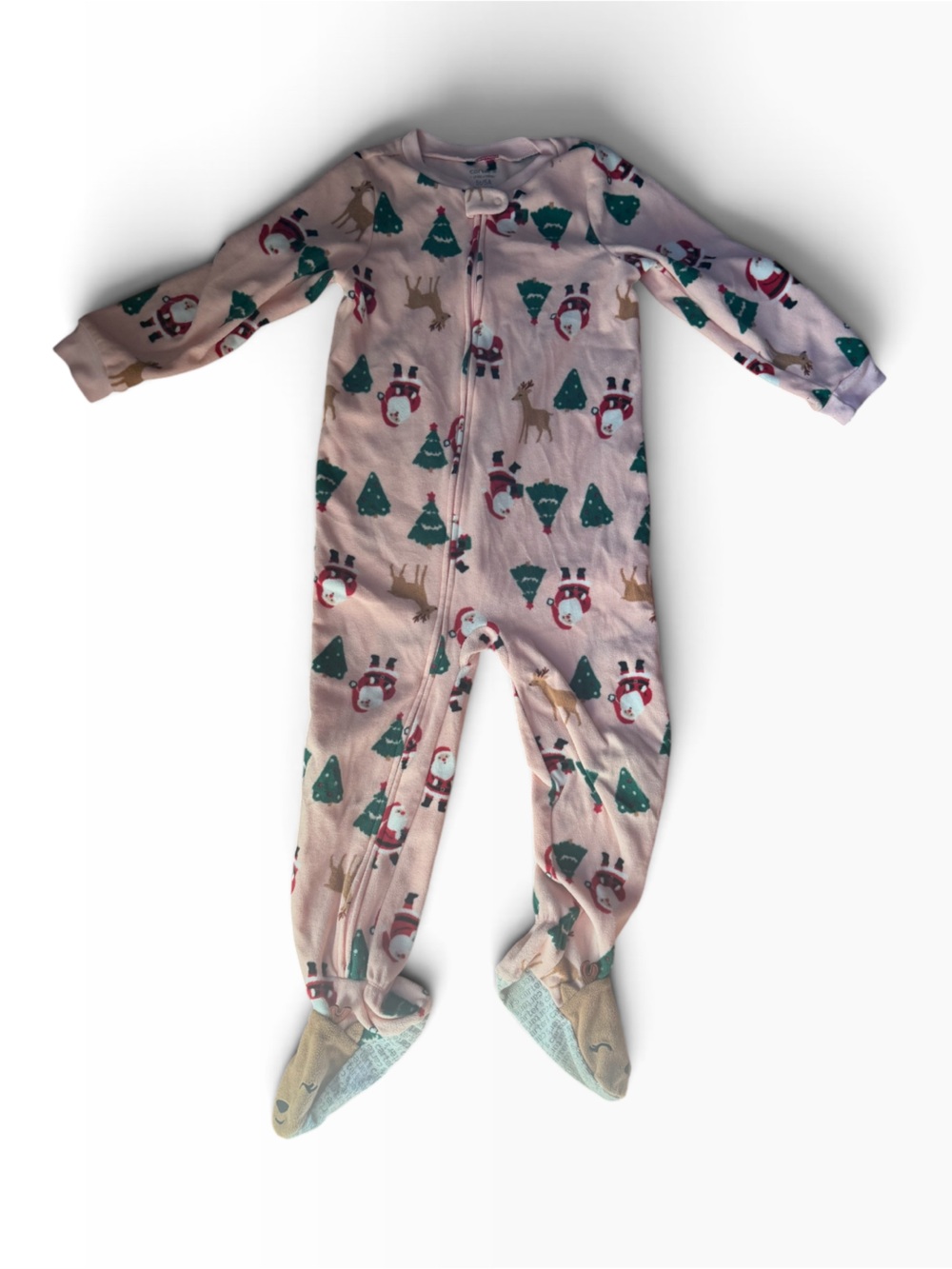 Carter’s Kids Pink Holiday Fleece Zipper Pajamas with Santa & Tree Print 5t